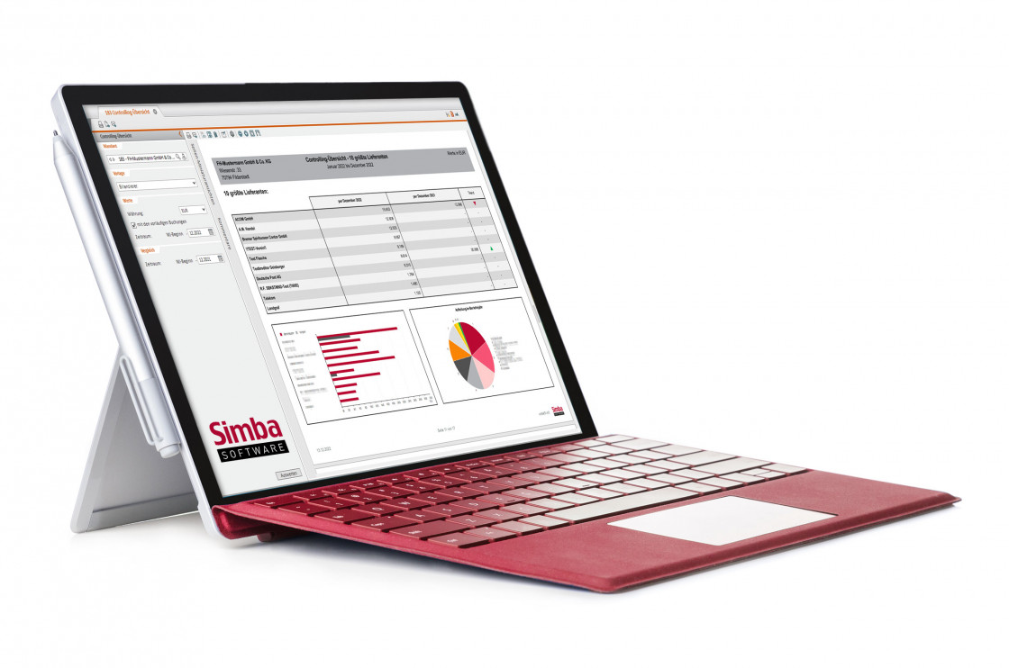 Surface Laptop, auf dem Simba Software für Buchhaltung läuft